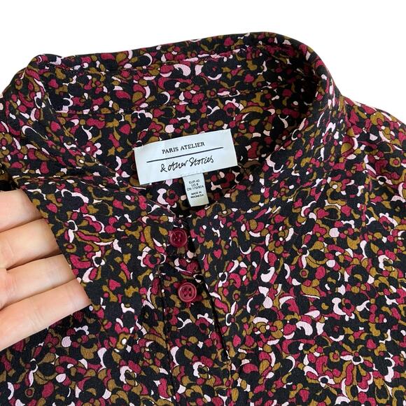& Other Stories Sz 8 Micro Floral Midi Shirt Dress Moody Floral Print Button-up - Picture 14 of 16